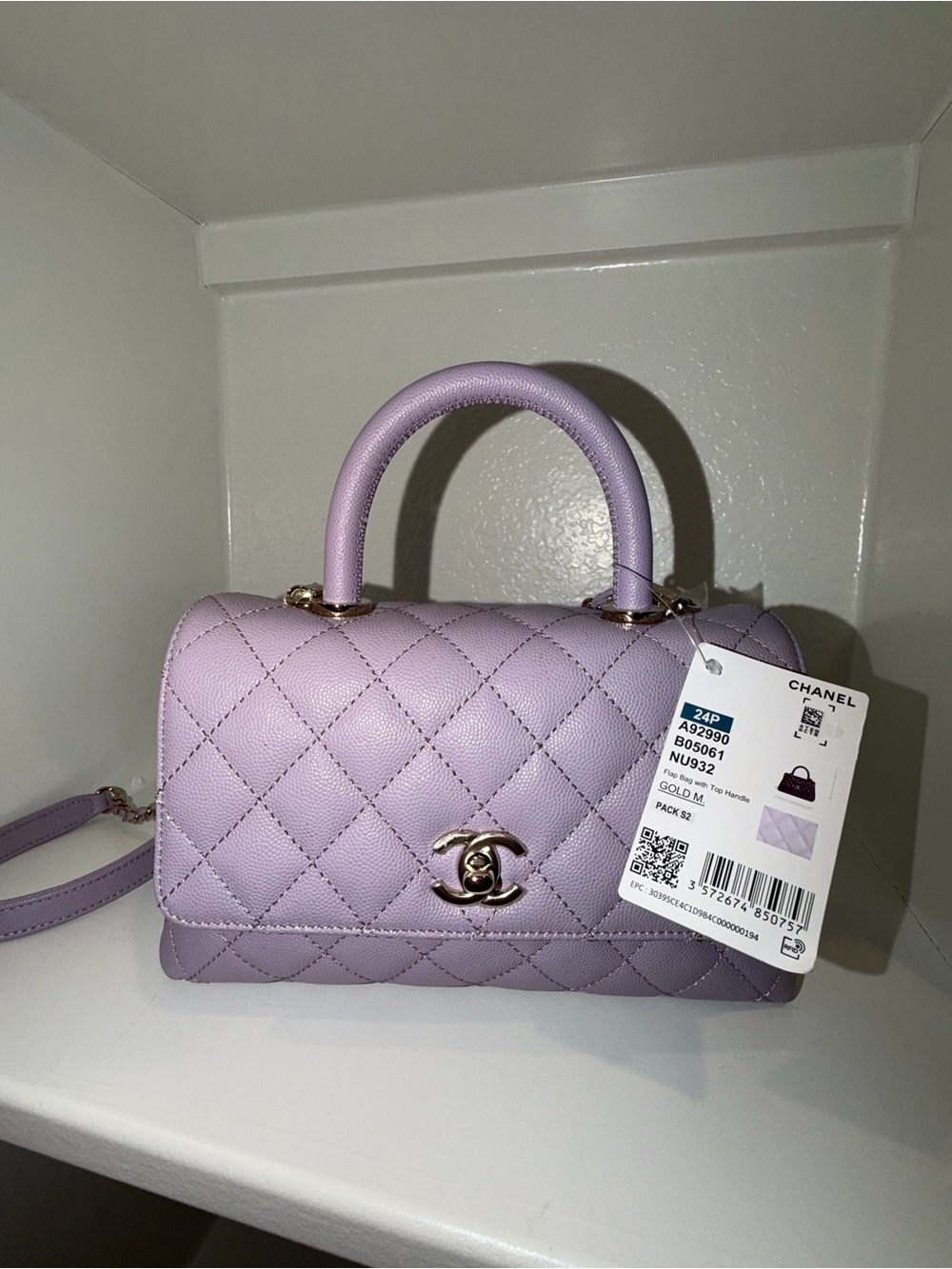 CHANEL Quilted Top-Handle Mini Bag in Lavender